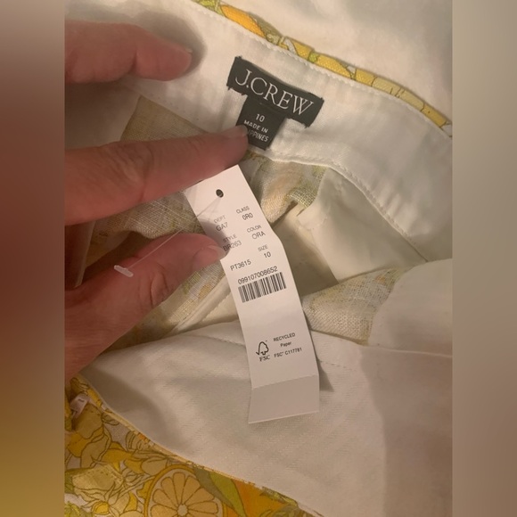 J CREW Ingrid Limone Floral Yellow White lemon fruit print linen Pants 10 NEW! - Picture 7 of 8